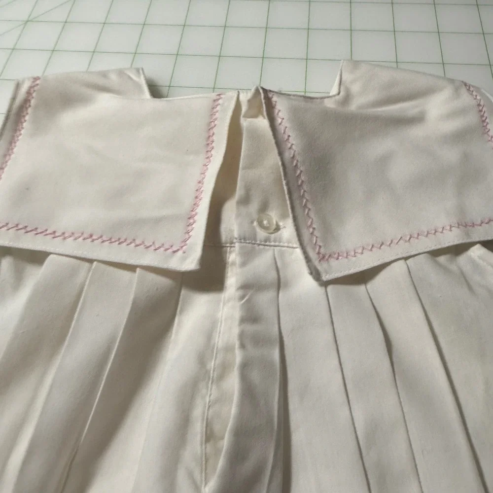Vintage 80s Rosey Kids Sailor Style Babydoll Garden Stitch Dress 18m Girl cotton